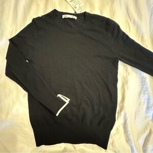 Zara Black Crewneck Sweater with White Trim - Sz: L